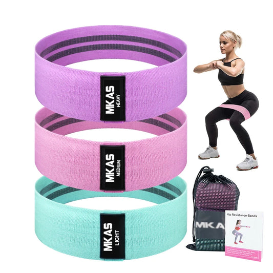 RawFit GluteFlex Band Set - 3-Pack Non-Slip Fabric Resistance Bands (Light / Medium / Heavy)